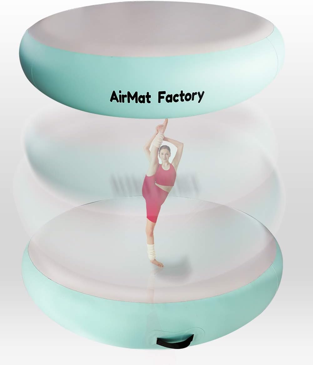 Ejia AirSpot Inflatable Air Track Gymnastics with Bravo Foot Pump/Tokyo Championship/for fitness,dance clubs, schools,Home,Gym,Cheerleading (MINT BLUE, D28in×T4in D70cm×T10cm)