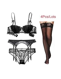 Conjunto de sujetadores push up de encaje con lencería y bragas, 4 unidades