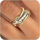 YOIHUR 14K Gold Plated Stackable Rings for Women Non Tarnish, 3 Ring Set with CZ Cubic Zirconia，Interlocked Stackable Rings，Gold and Silver Connected Bands Stacking Jewelry