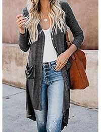 Asvivid - Chaqueta de punto con botones y bolsillo para mujer