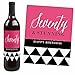 Chic 70th Birthday - Pink, Black and Gold - Birthday Gift For Women - Wine Bottle Label Stickers - Set of 4