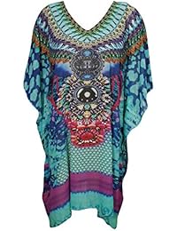 Women's Sofia Caftan Short Dress Beach Bikini Cover Up Summer Spring Fling With Neck Jewels One Size