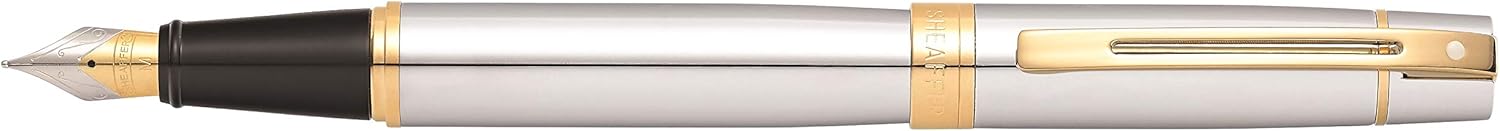Sheaffer 300 - Refillable fountain pen, fine nib, chrome finish, gold-tone trim, E0934243