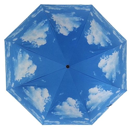 Clearance!Anti-uv Sun Protection Parasols Rain Umbrella Blue Sky 3 Folding Umbrella (Blue)