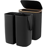 GARPROVM Double Laundry Hamper with Lid 150L Large Laundry Basket with Bamboo Handles Foldable Clothes Hampers with 2 Removab