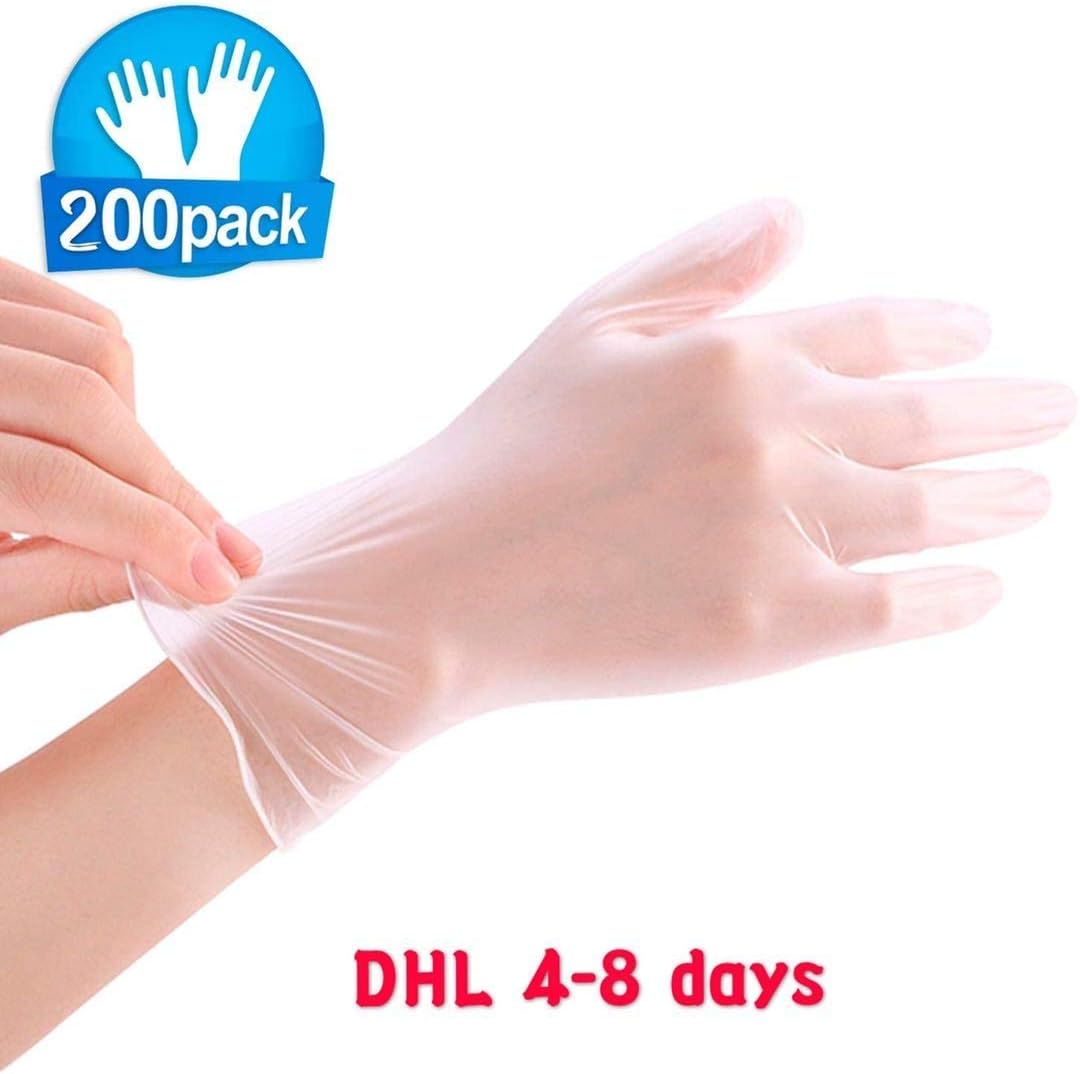 200Pcs Disposable Vinyl Gloves Powder Free Latex Free Clear Safety Protective Gloves for Healthcare, Food Processing, Baking, Household Cleaning (M)