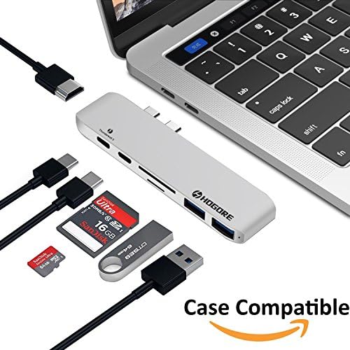 USB C Hub Macbook Pro Hub Thunderbolt 3 Dock 2016 2017 2018, Aluminum Type C Multiport Adapter with 40Gbps TB3, 100W Pass-Through Charging, 4K HDMI, USB-C, SD/MicroSD Card Reader, 2 USB3.0- Silver