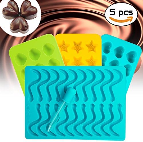 Silicone Chocolate Molds, Gummy Candy Mold, Jelly Molds, Cake Baking Molds with Bonus Dropper (pack of 5 pcs)