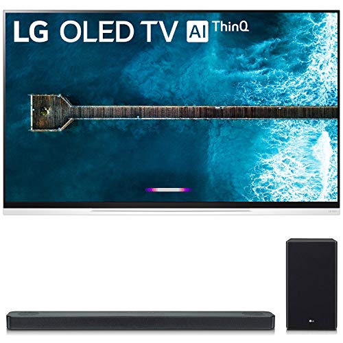 LG OLED65E9PUA 65″ E9 4K HDR OLED Glass Smart TV w/AI ThinQ (2019 Model) and SL8YG 3.1.2 Channel High Res Audio Sound Bar w/Meridian Technology, Dolby Atmos Bundle