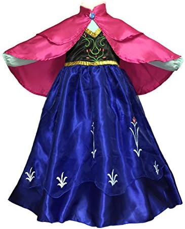 Cokos Box Girls Anna Dress Costume with Double Layer Frozen Princess Cape Cloak