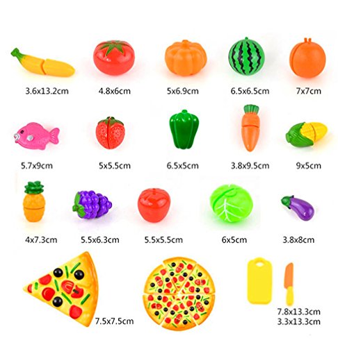 IVYRISE Toddlers Toys 24 Pieces Pretend Play Fruit Toys Cutting Plastic Fruit Vegetable Pizza Toys, Early Education Hand-eye Training Cutting Toys for Baby Kids Children - Thumbnail 2