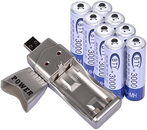 8x AA 2A 3000mAh 1.2 V Ni-MH BTY Rechargeable Battery Cell + AA AAA USB Charger