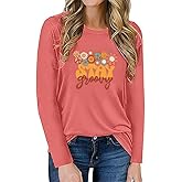 Vintage Fashion Shirt Women Floral Pattern Hippie Retro 70s Disco Peace Casual Long Sleeve Tops