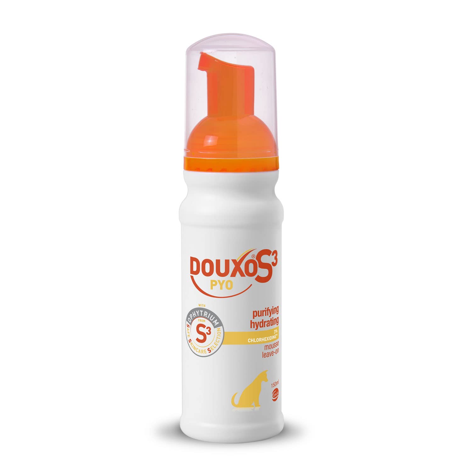 DOUXO S3 PYO Mousse, Waterless Antibacterial & Anti-Yeast Mousse, Leave-On DOUXO S3-PYO Mousse, Chlorhexidine For Dogs, No Rinse No Bath Mousse For Dogs, Hypoallergenic Fragrance, 150ml