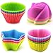 LENK Silicone Cupcake Liners,24 Pieces Nonstick Nonstick Reusable Muffin Cups for Kids Baking, 4 Shapes Round Star Heart Rose,Multi Colors