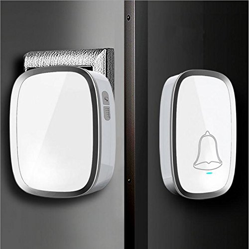 Wireless Doorbell, Weatherproof Wall Plug-in Cordless Door Chime at 1000-feet Range with 36 Tunes, 1 Push Button & 2 Receivers Without Battery Required (White)