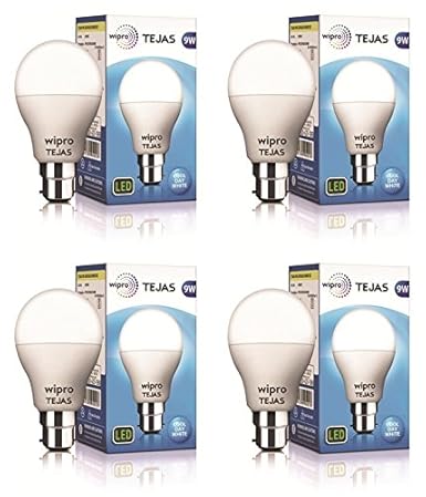 Wipro 9-Watt LED bulb Base B-22 (Pack of 4, White)