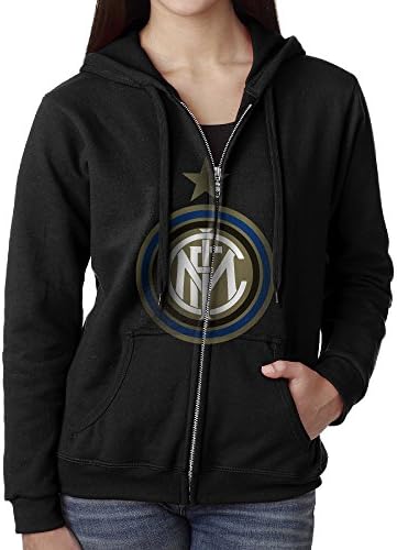 Ariyaclothes Womens Full Zip Inter Milan Soccer Club Hoodie With Pouch Pocket X-Large