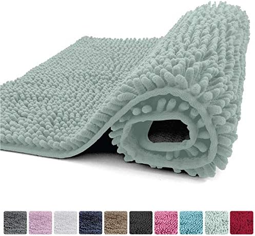Kangaroo Plush Luxury Chenille Bath Rug, 36x24, Extra Soft and Absorbent Shaggy Bathroom Mat Rugs, Washable, Strong Underside, Plush Carpet Mats for Kids Tub, Shower and Bath Room, Seafoam Blue