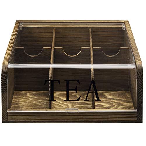 MyGift 6Slot Rustic Burnt Brown Wood Tea Bag Holder Box Storage Chest