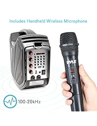 Pyle altavoz portátil Karaoke sistema PA   Bluetooth Luces Intermitentes DJ, Batería Recargable Integrada, micrófono inalámbrico, Capacidad de grabación, MP3 USB SD FM Radio (pwma285bt)