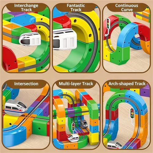 Gear Track Car, 123PCS Flexible Race Car Track Sets, for Toddlers with Electric Train, Traffic Signs, Cute Train Set Toys for 3 4 5 6 7 8 Year Old, Best Birthday Party Gift