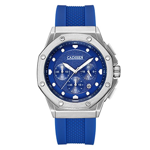 CADISEN Mens Sports Military Calendar Waterproof Chronograph Luminous Rubber Band Quartz Watches