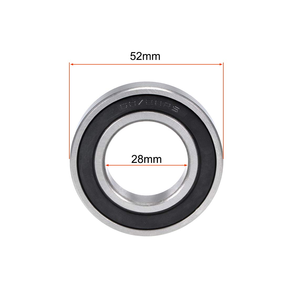 sourcing map 60/28-2RS Deep Groove Ball Bearing 28x52x12mm Double Sealed Chrome Steel Bearings 2pcs, 28mmx52mmx12mm - Image 5