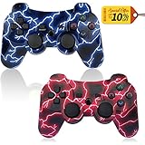 PS3 Controller 2 Pack Wireless 6-axis Double Shock Gaming Controller for Sony Playstation 3 w/Charging Cord (Blue + Red 2 pack)