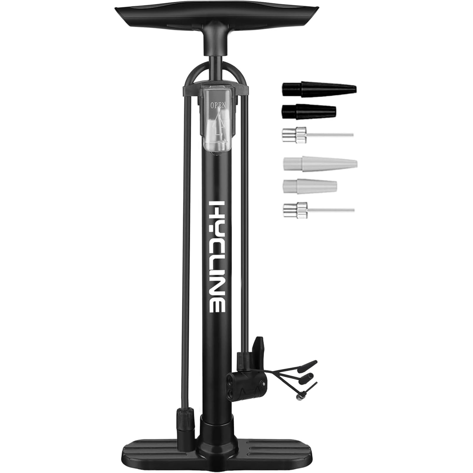 Hycline Bike Pump, Bicycle Floor Pump for Bike Tyre, 150 PSI High Pressure Bike Pumps with Presta and Schrader Valve for Road Bike Tyres, Balls, Balloons, Air Cushion, Black