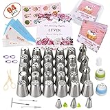 Russian Piping Tips Set 94 Pcs - Cake Decorating Supplies Baking Supplies with 29 Icing Flower Frosting Tips 3 Ball Piping Tips 47 Thickened Pastry Bags Cupcake Decoration Tips Kitchen Gift Box