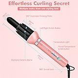 Hair Curling Iron - Professional Automatic Hair Curler Wand Instant Heat Curling Iron Hair Waver Automatic Roller 360 Rotating Roller with 3 Adjustable Temperature for Woman & Lady & Girls (Pink)