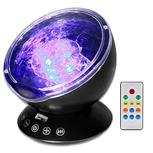 Semlos Ocean Wave Projector Remote Control, Night Light with Built-in TF Card Slot, Music Player and Timing Function, Projection Lamp for Kid’s Bedroom Bathroom Living Room, Black