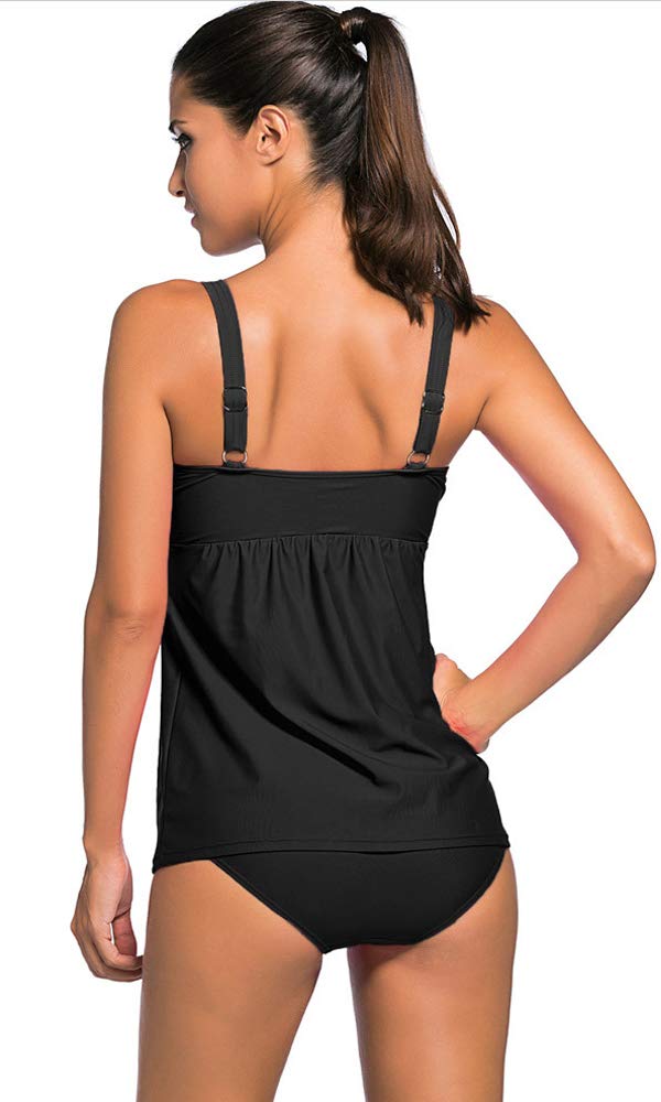 Agreya Women Two Pieces Swimwear Tankini Top with Triangle Bikini Simsuits (Black, L)