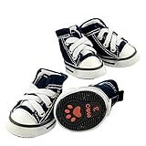Pecute Small Dog Shoes Denim Sport Casual Anti-slip Rubber Boots Dark Blue Sneaker Comfortable Shoes 4Pcs Pack (Medium)
