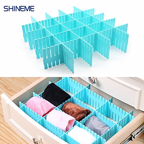 8pcs DIY Plastic Grid Drawer Divider Household Storage ShineMeThickening Housing Spacer Sub-Grid Finishing Shelves for Home Tidy Closet Stationary Makeup Socks Underwear Scarves Organizer (Blue)