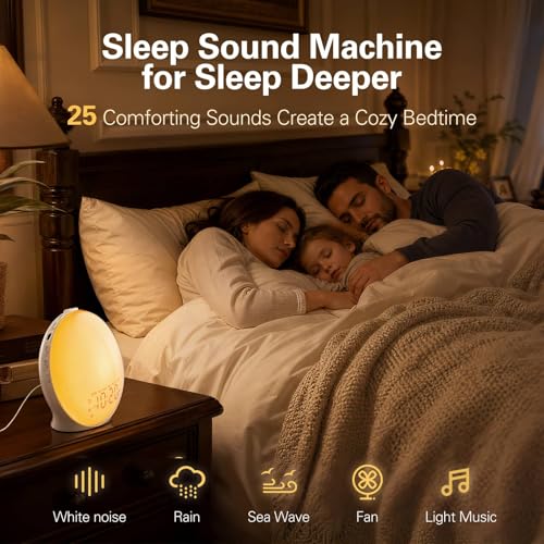 Wake Up Light Sunrise Alarm Clock for Kids, Heavy Sleepers, Bedroom, with Sunrise Simulation, Sleep Aid, Dual Alarms, FM Radio, Snooze, Nightlight, Daylight, 7 Colors, 7 Natural Sounds, Ideal for Gift