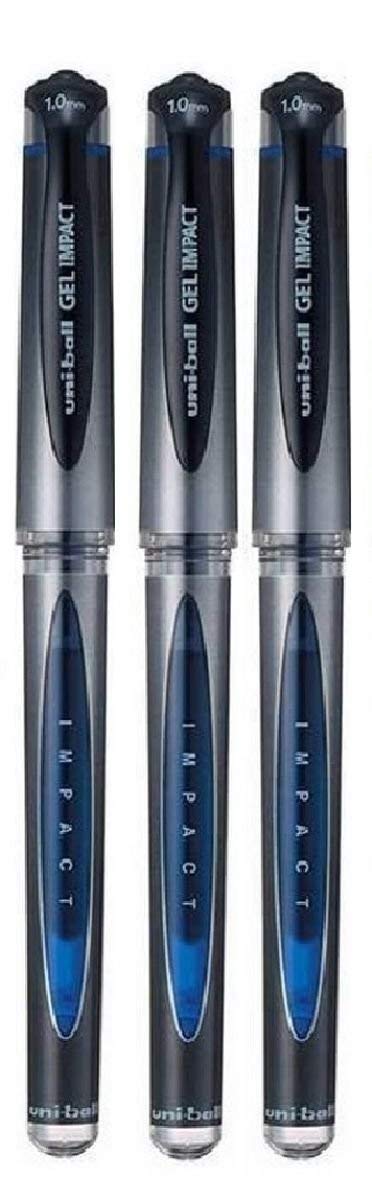 Uni Ball Blue Capped (UM-153S) Gel Impact Rollerball Pen Ball Point Pens Broad 1mm Nib Tip 0.6mm Line Width Ink (Pack Of 3)