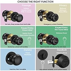 TICONN Round Door Knobs, Ball Door Knob with Dead