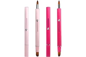 Simfree 2 Pieces Lip Brushes,Retractable Lip Brush for Lipstick,Double-ended Lip Applicator with Cap,Portable Lip Liner Brush Lip Gloss Eyeshadow Smudge Concealer Brush (Pink+Rose Pink)