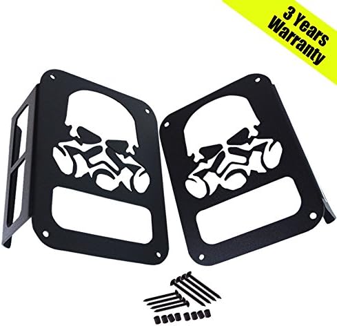 Tail Rear Light Guard Covers Protector for Jeep Wrangler JK 2007-2016 &amp; Unlimited 2 Door 4 Door - Pair (Metal Black Skull)