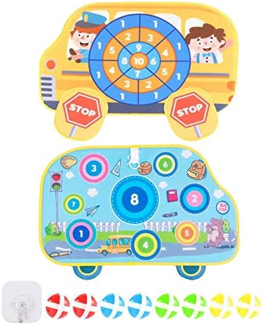 Sunflower Clan ダーツボード ラケット 子供用 的あて 粘着ボール スポーツトイ パーティーゲーム 室内遊び スポーツゲーム アクション ゲーム アクショントイ 親子 おもちゃ 子供部屋 アニマルテール吸盤フック1個 おまけつき バス