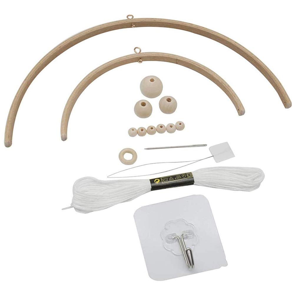 BSTCAR Baby Mobile Stand, DIY Wooden Mobile Frame, Baby Wooden Mobile and Fabric Wind Chimes