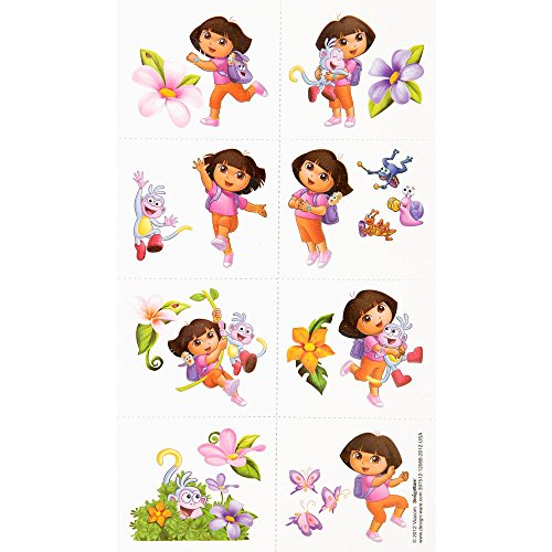 Amscan Colorful Dora's Flower Adventure Party Tattoo (16 Piece), Multi