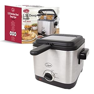 Quest-34250-Brushed-Square-Deep-Fat-Fryer-Compact-Non-Stick-Coating-Stainless-Steel-15-Litre-900W Quest 34250 1.5 Litre Stainless Steel Deep Fat Fryer / 130-190°C Adjustable Temperature / Lid Cover & Viewing Window…