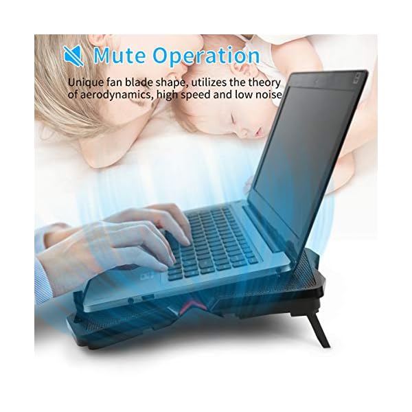 Zwini Laptop Cooling Pad 12"-17" Laptop Cooler Stepless Speed Fan Ultra Quiet Cooling Pad Stand with 5 Fans at 1400 RPM LED light 2 USB Ports