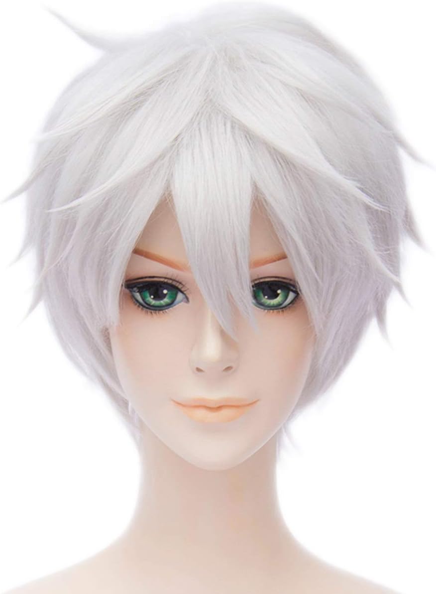 Unisex Short Silver White Wigs Spiky Layered Anime Cosplay Party Wig BU145