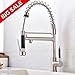 VCCUCINE Best Modern Commercial Brushed Nickel Stainless Steel Single Lever Pull Out Sprayer Kitchen Faucet, High Arch Spring Pull Down Kitchen Sink Faucet