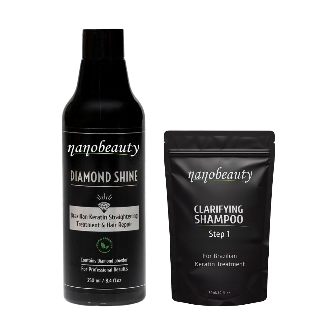 Nanobeauty, Brazilian Straight, Hair Straightening treatment Kit, 250ml, Vegan, Blow dry smoothing/repair Plus 50ml Shampoo + Argan Oil Formaldehyde Free