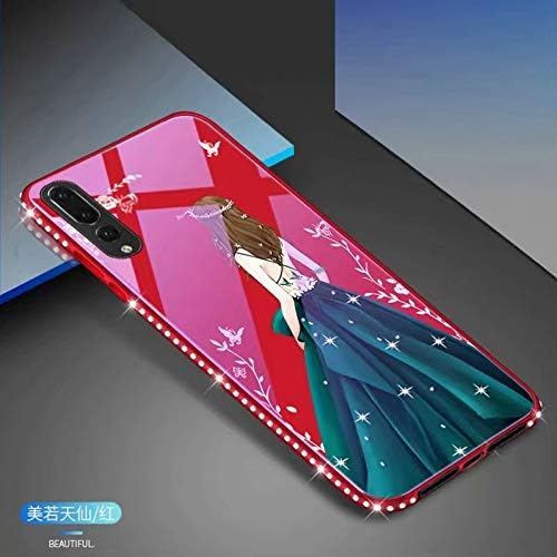 Rhinestone Cases - Glitter Mirror Case for Huawei P20 P20 Pro P20 Lite Case Blue Ray Tempered Glass Bling TPU Edge Flower Pattern Cover for Nova 3e - by Mriahanan - 1 PCs